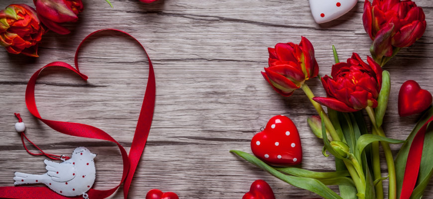 Valentines,Day,Background,With,Chocolates,,Hearts,And,Red,Tulips.